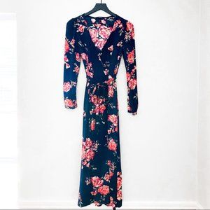 Floral Plunge Long Sleeve Maxi Dress